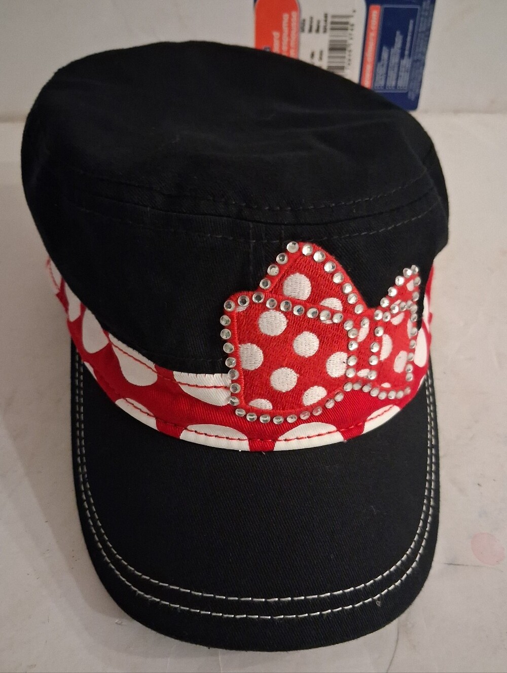 Disney Parks Minnie Mouse Cadet Cap Rhinestone Bow